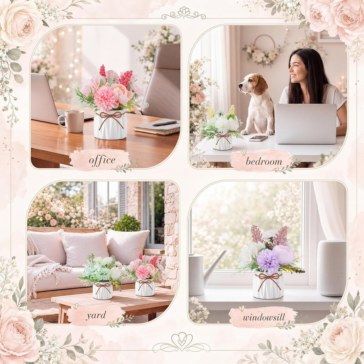 4 Pcs Large Artificial Potted Flowers Classic Potted Plants