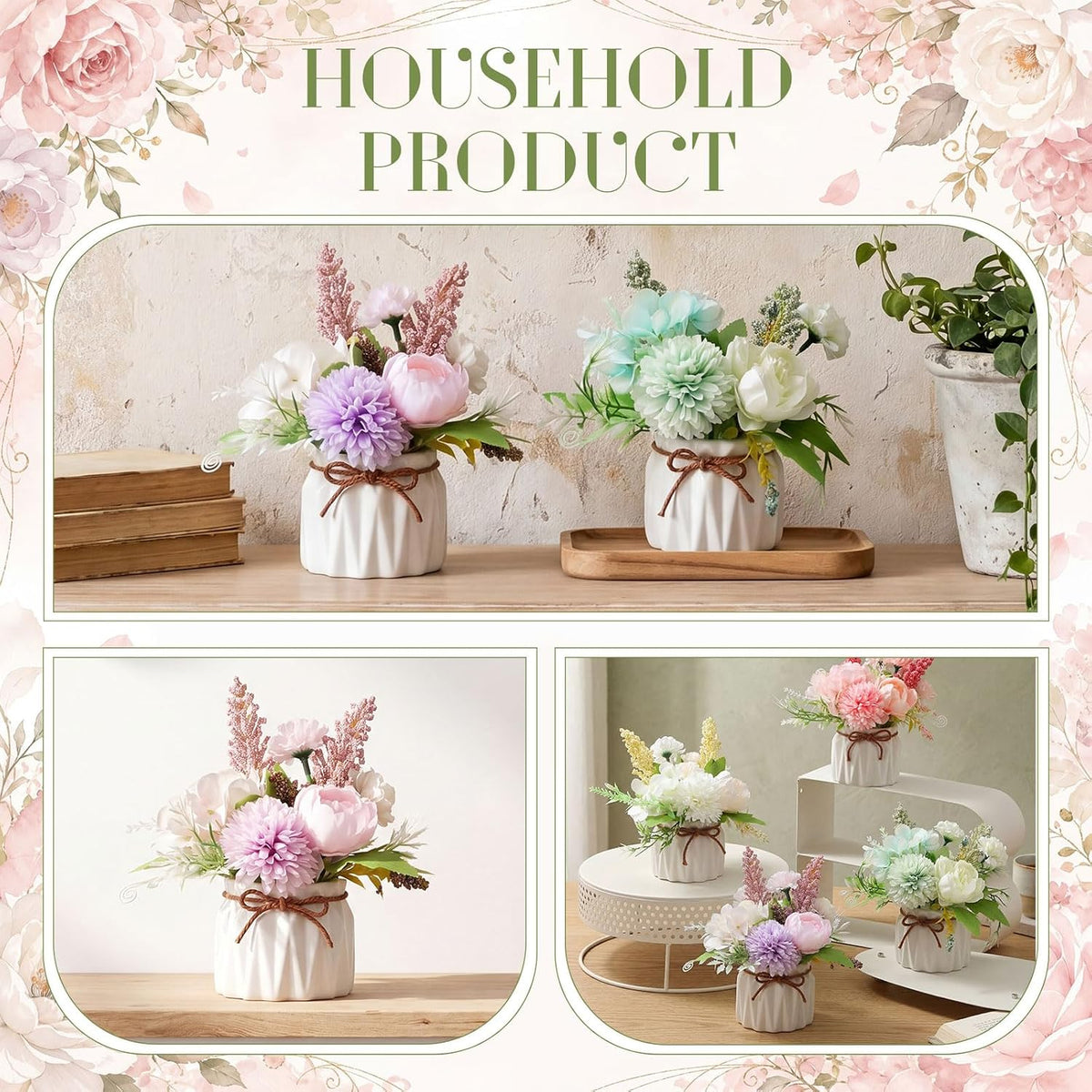 4 Pcs Large Artificial Potted Flowers Classic Potted Plants