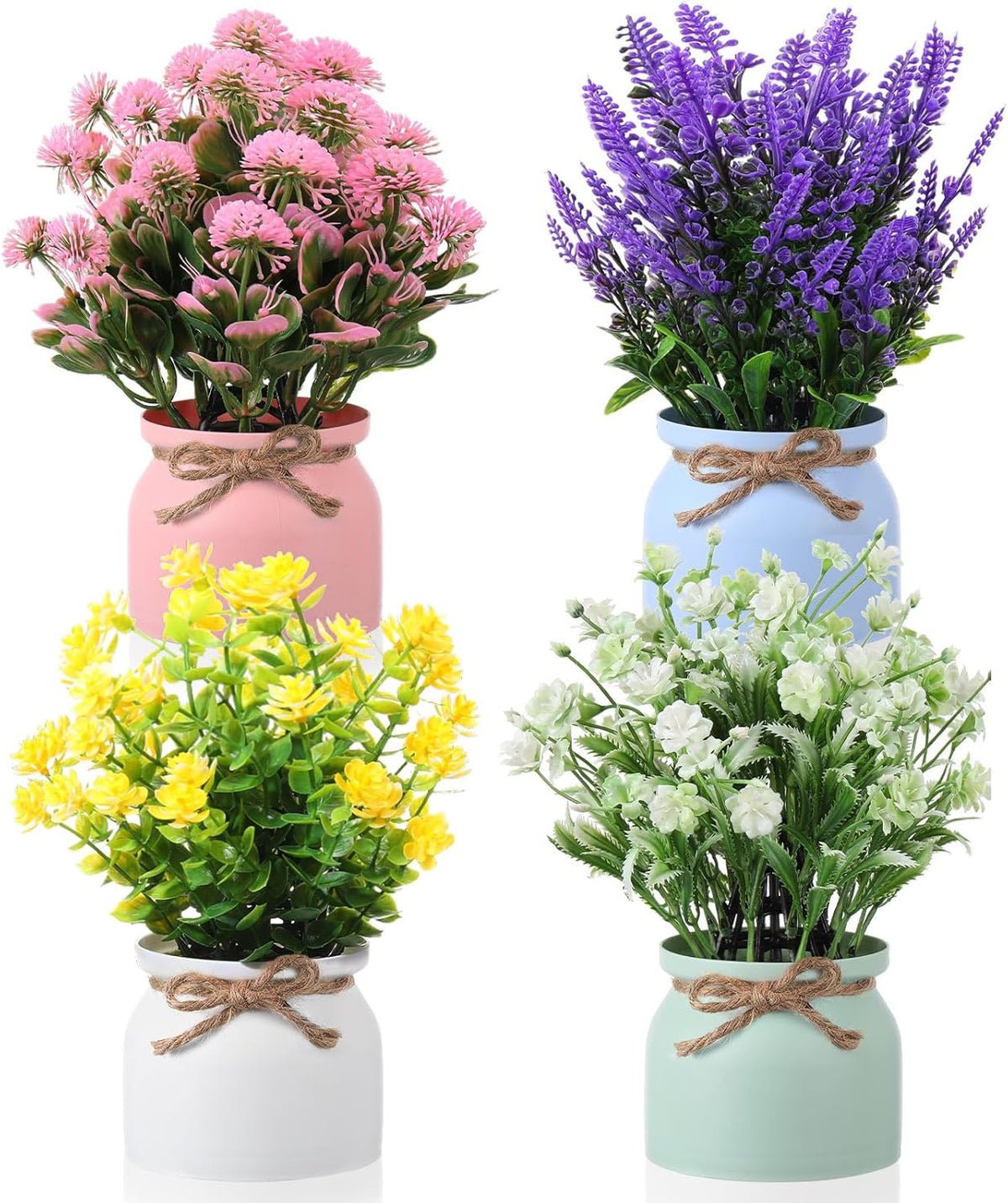 4 Pcs Large Artificial Potted Flowers Classic Potted Plants