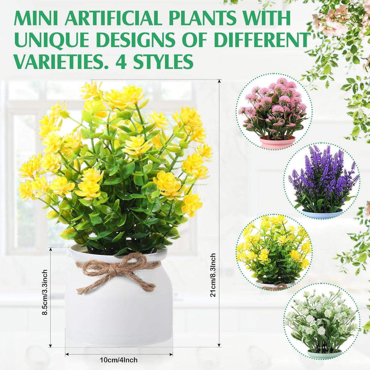 4 Pcs Large Artificial Potted Flowers Classic Potted Plants
