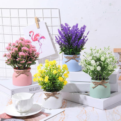 4 Pcs Large Artificial Potted Flowers Classic Potted Plants
