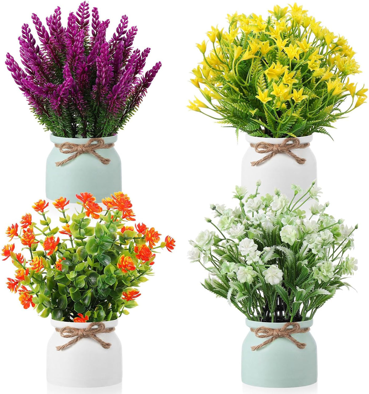 4 Pcs Large Artificial Potted Flowers Classic Potted Plants