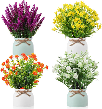 4 Pcs Large Artificial Potted Flowers Classic Potted Plants