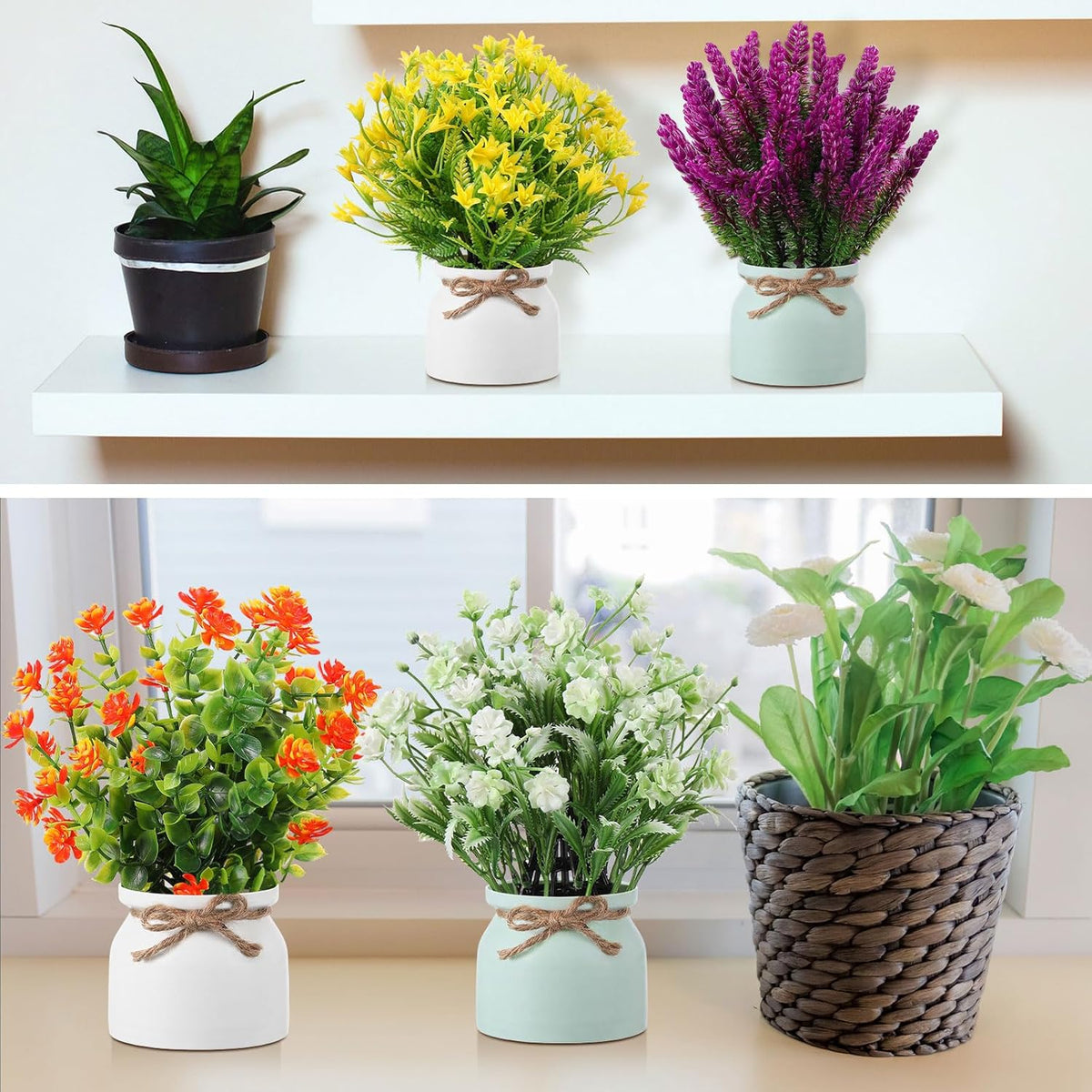 4 Pcs Large Artificial Potted Flowers Classic Potted Plants