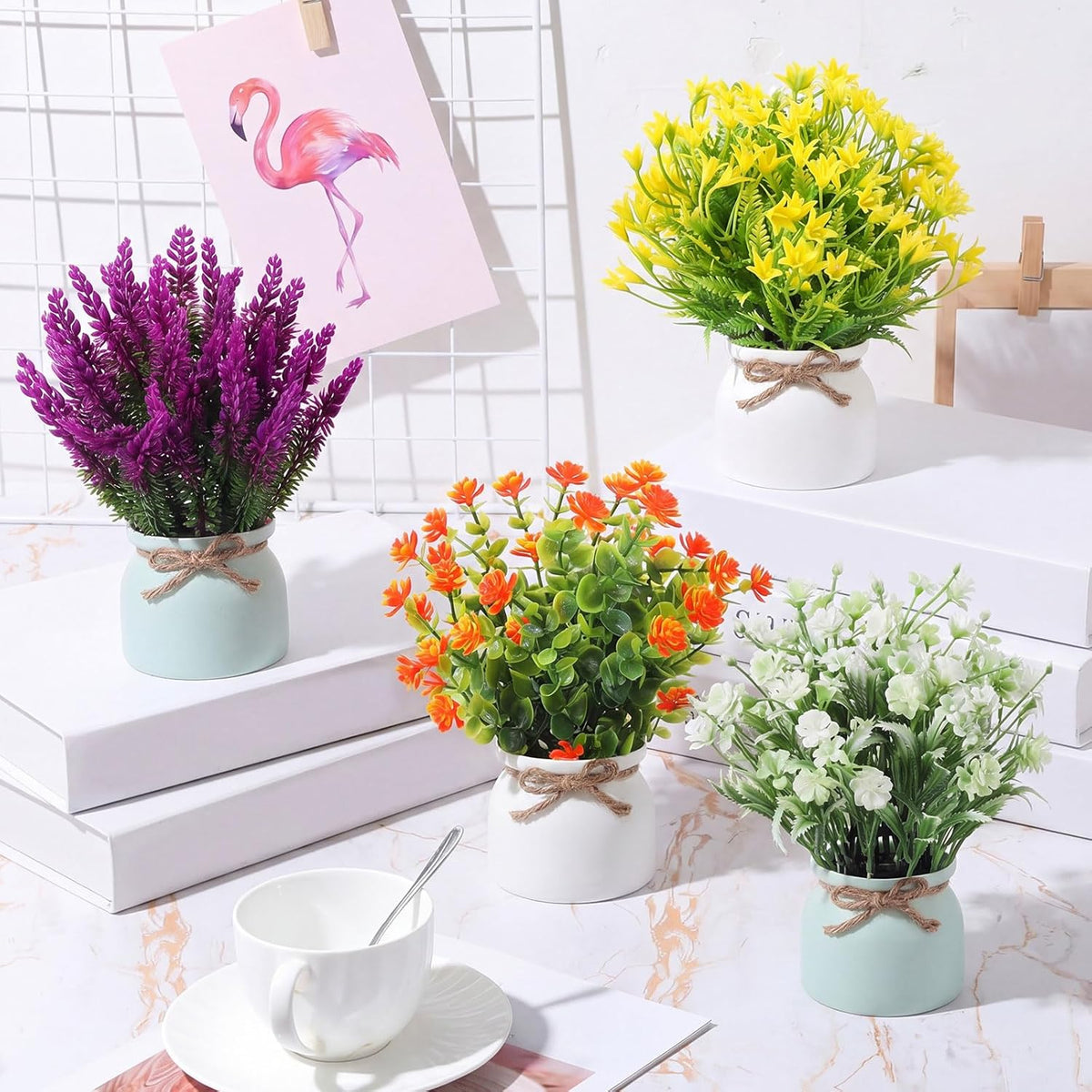 4 Pcs Large Artificial Potted Flowers Classic Potted Plants