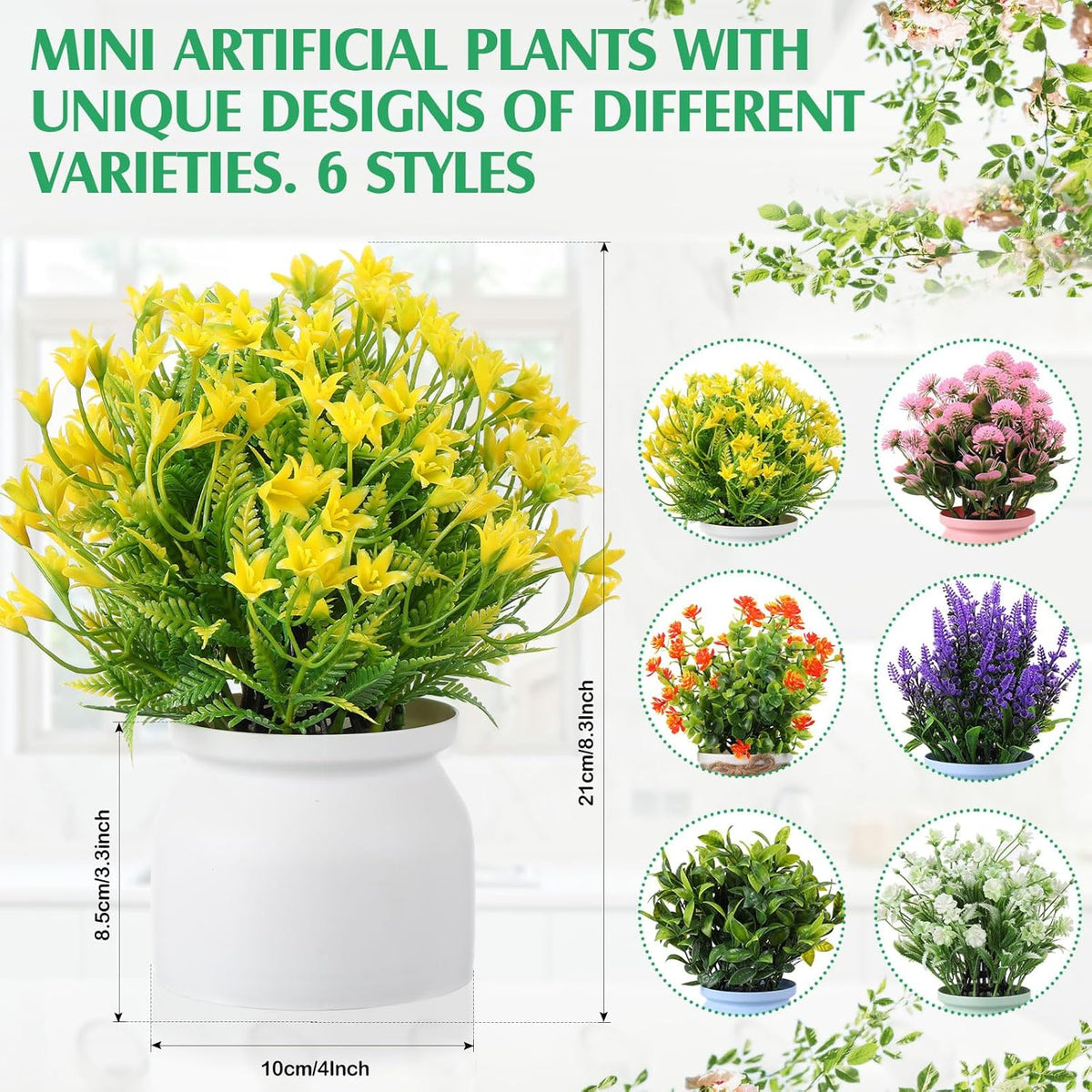 4 Pcs Large Artificial Potted Flowers Classic Potted Plants