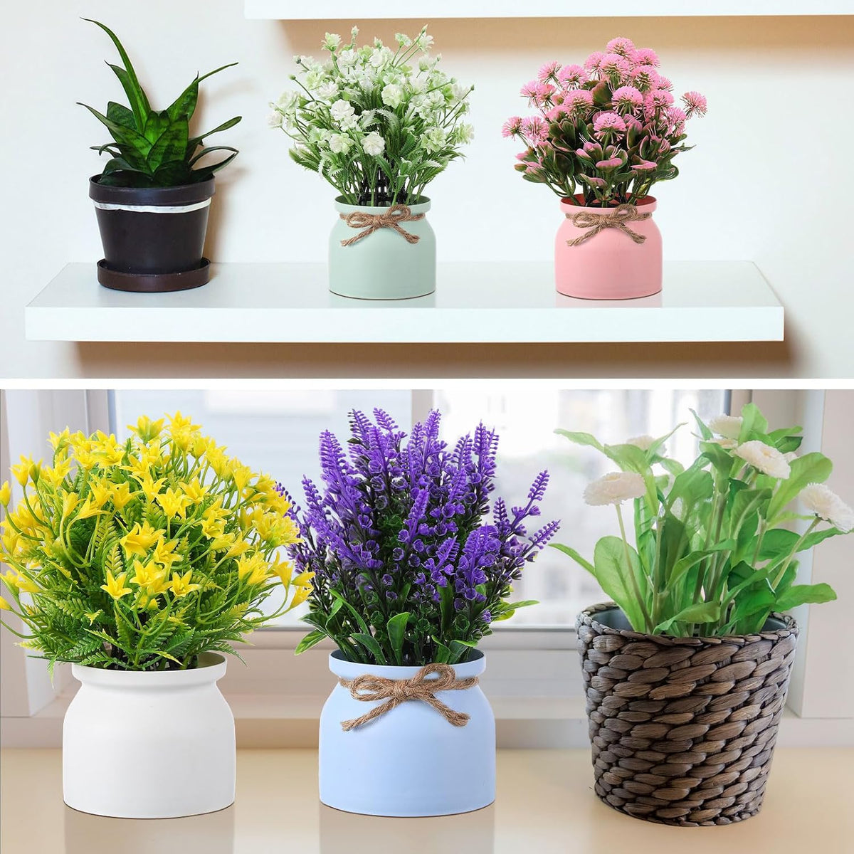 4 Pcs Large Artificial Potted Flowers Classic Potted Plants