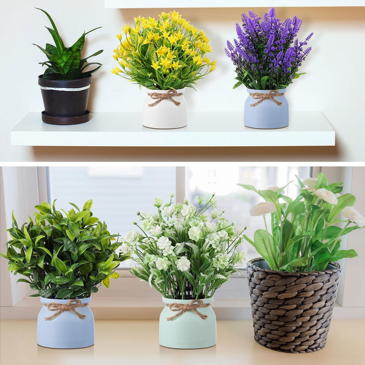 4 Pcs Large Artificial Potted Flowers Classic Potted Plants
