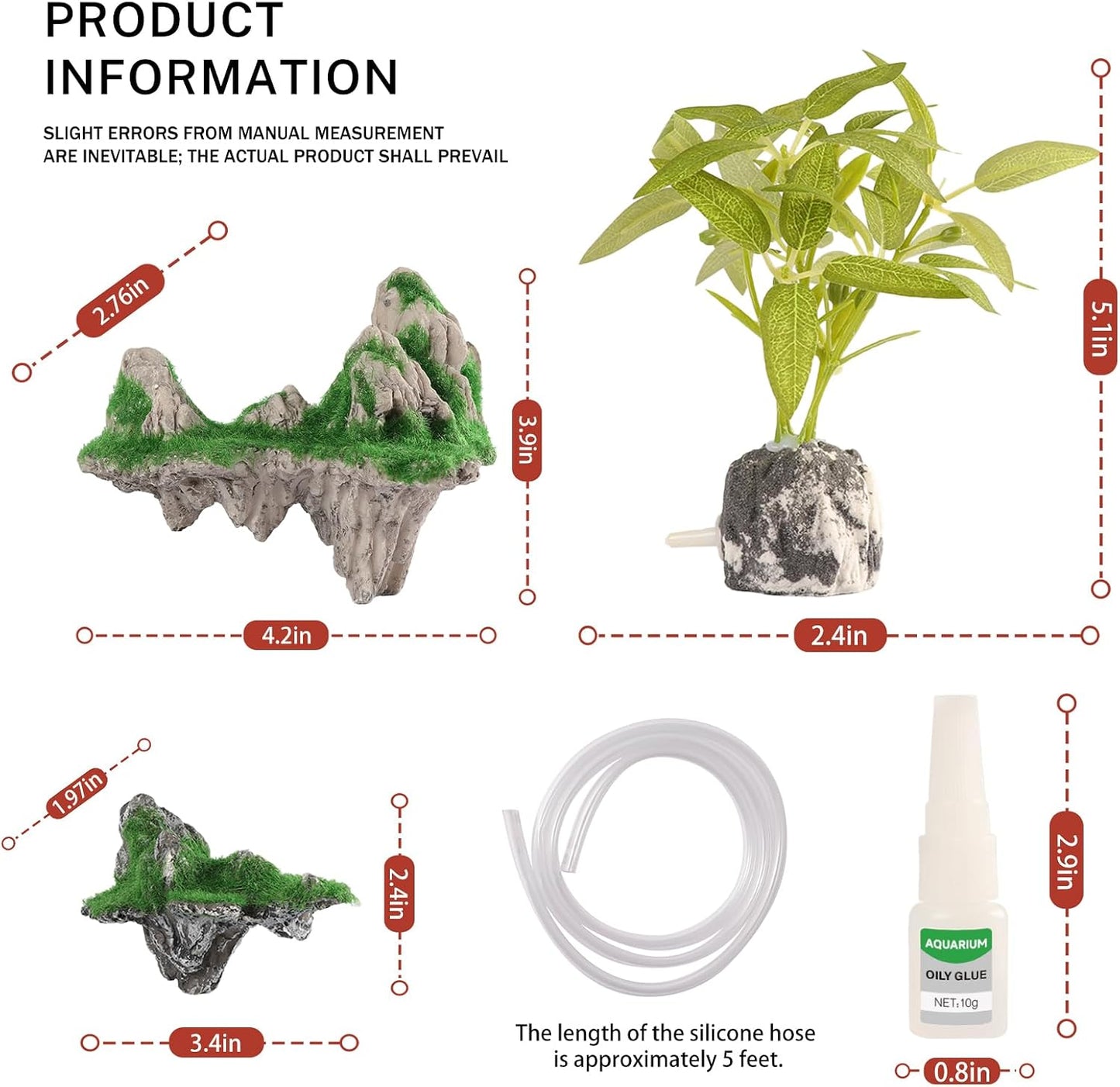 Aquarium Mountain View Stone Ornament, Resin-Coated Rockery with Flocked Cover Like Grass, Artificial Plastic Plants Suitable for Small Fish and Shrimp Play Decorations