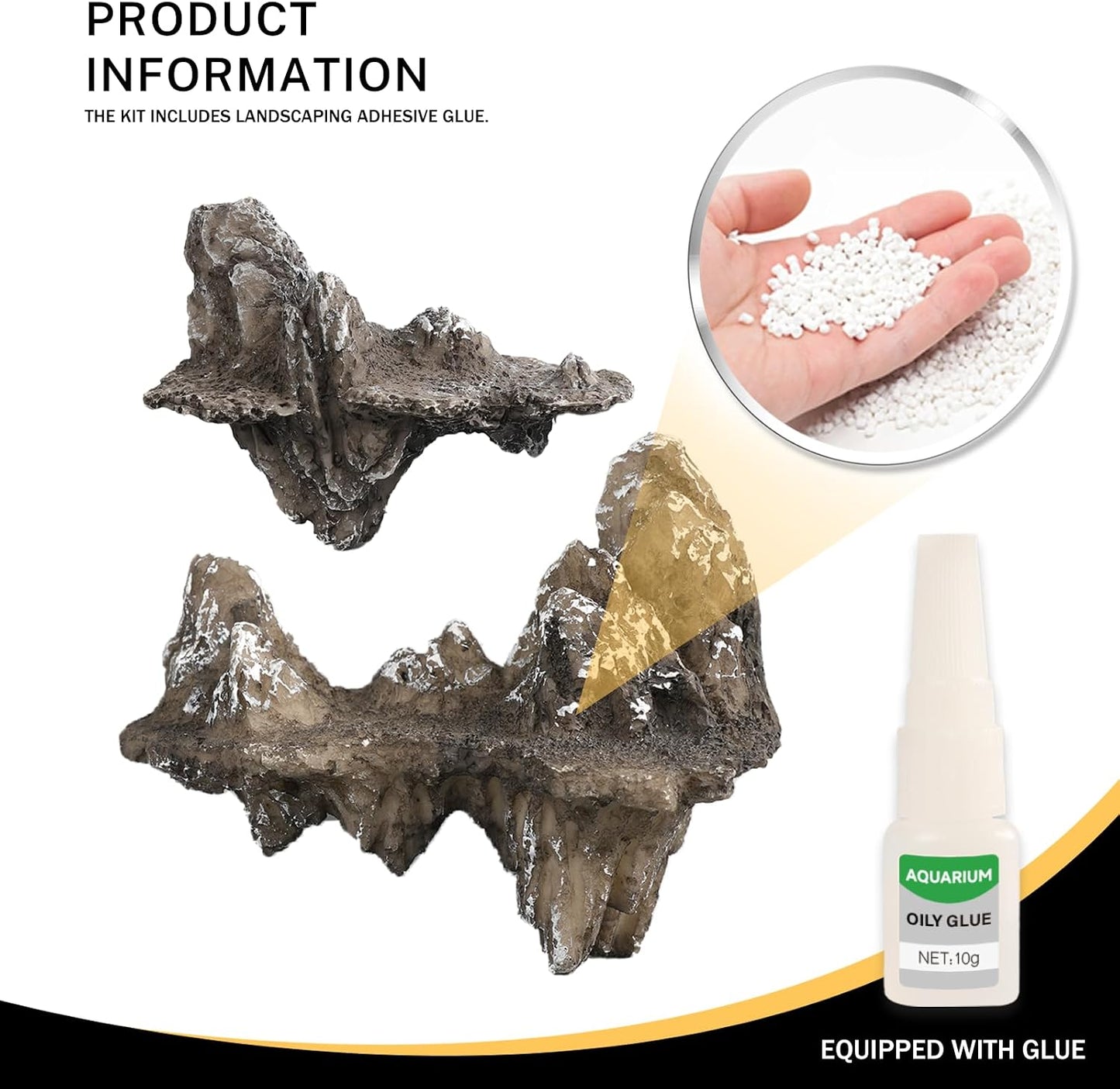 Aquarium Mountain View Stone Ornament, Resin-Coated Rockery with Flocked Cover Like Grass, Artificial Plastic Plants Suitable for Small Fish and Shrimp Play Decorations