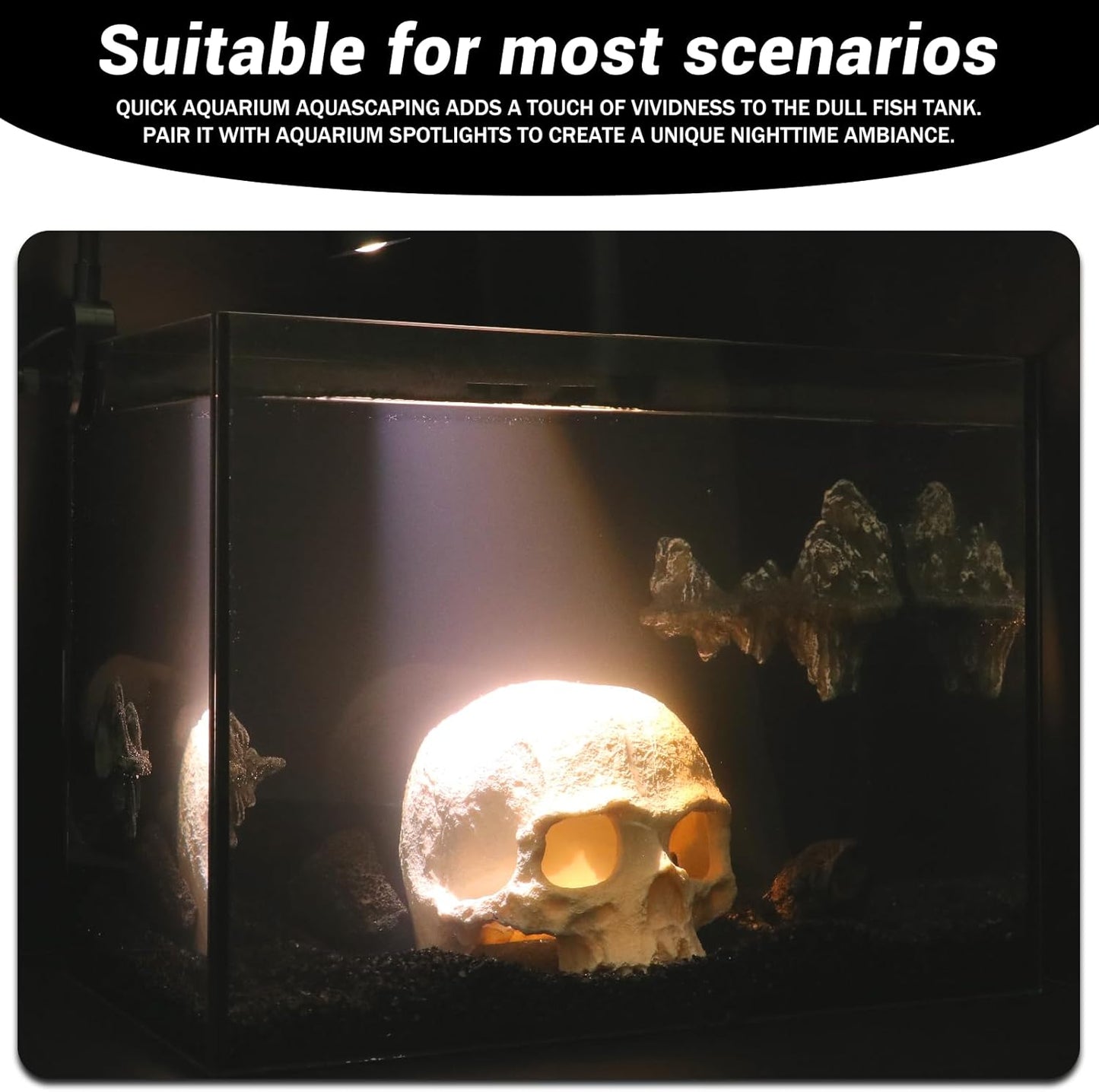 Aquarium Mountain View Stone Ornament, Resin-Coated Rockery with Flocked Cover Like Grass, Artificial Plastic Plants Suitable for Small Fish and Shrimp Play Decorations