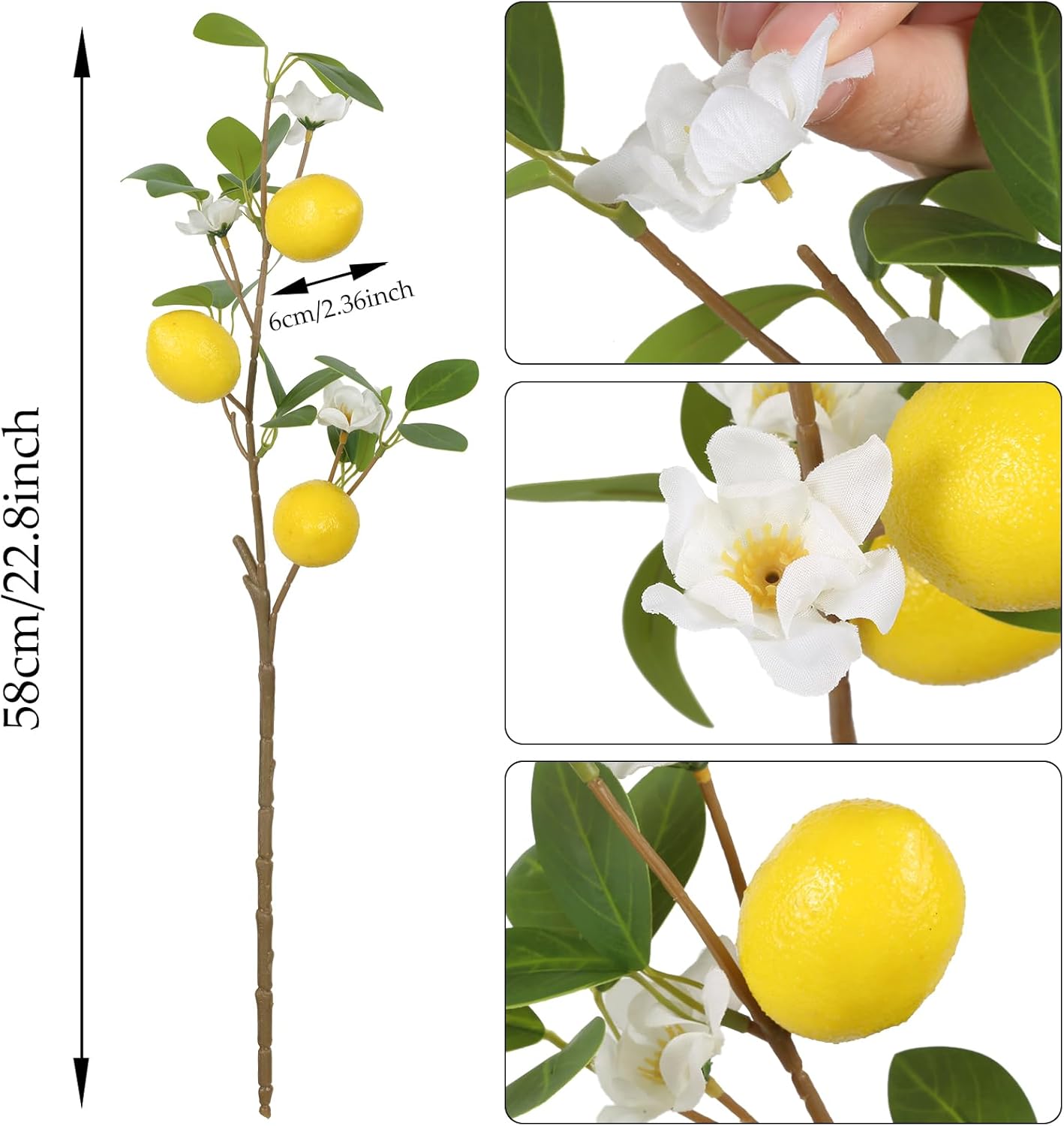 Faux Greenery Artificial Lemon Stems 5 Pcs Faux Lemons Fruit with Stem 24" Fake Lemons Branches Flower Arrangement Lemon Centerpieces Decoration for Home Office Festival Flower Decor(2Yellow+3Green)