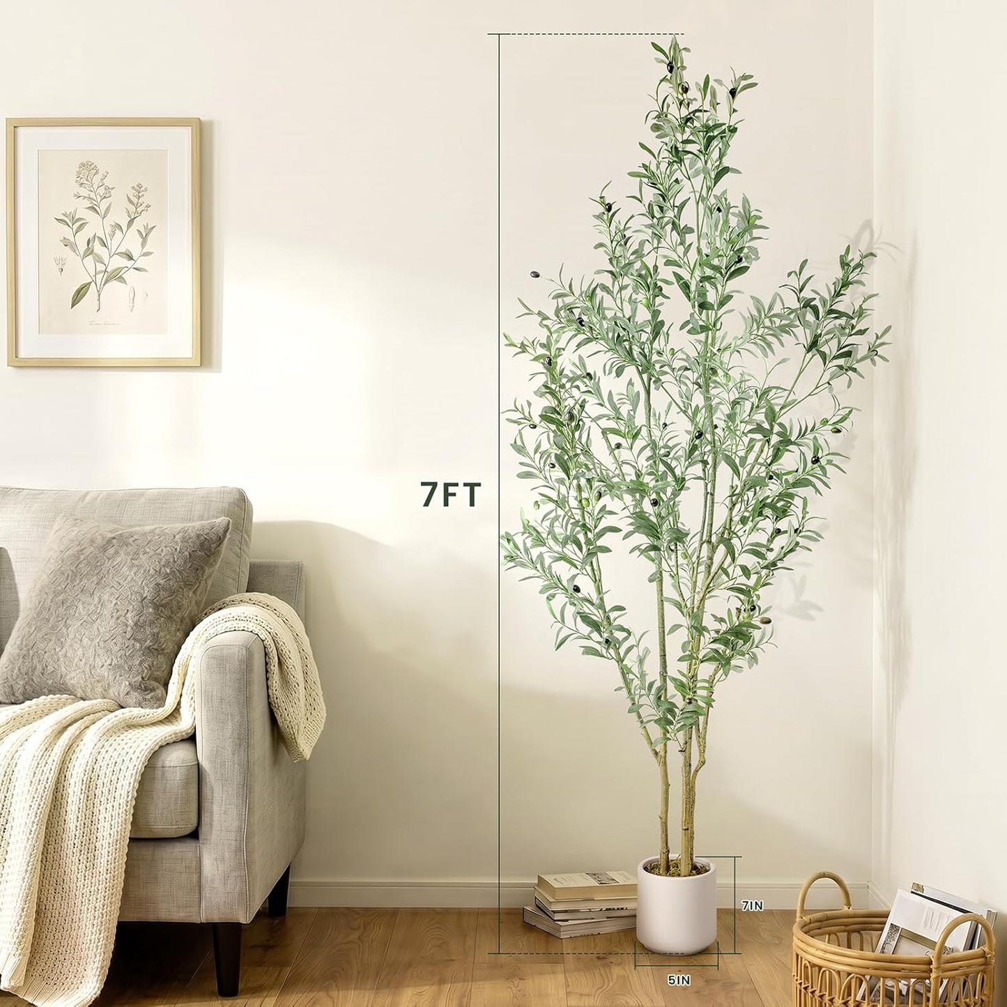 Artificial Fake Olive Tree 4FT Tall 1Pack with White Planter Faux Silk Olive Tree for Home Living Room Office Decor Faux Artificial Plants Indoor with Fruit & Free Moss