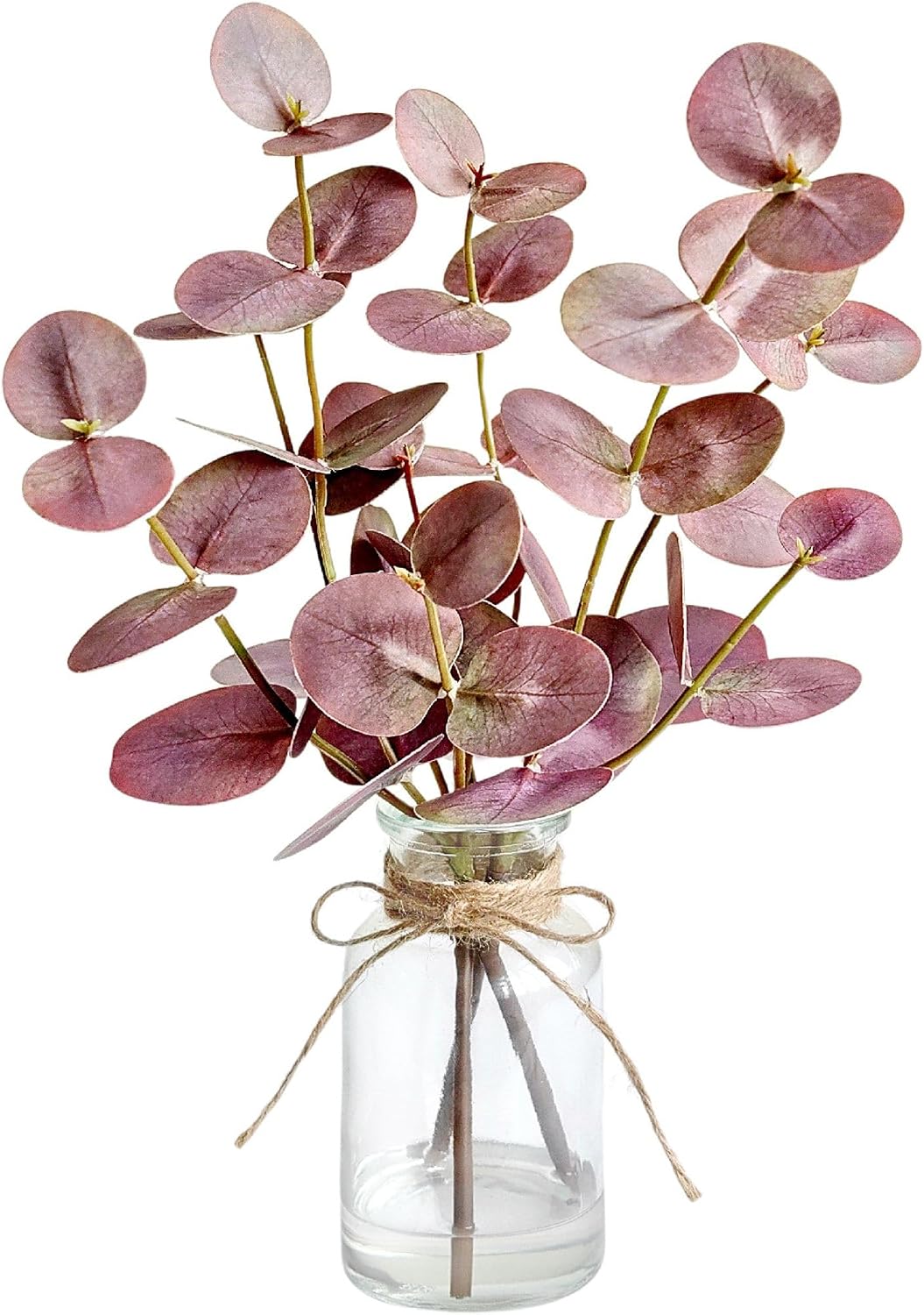 Artificial Eucalyptus Stems in Glass Vase with Faux Water,3Pcs Fake Plant with Double-Sided Green Leaves for Centerpiece(Double-Sided Green Eucalyptus)