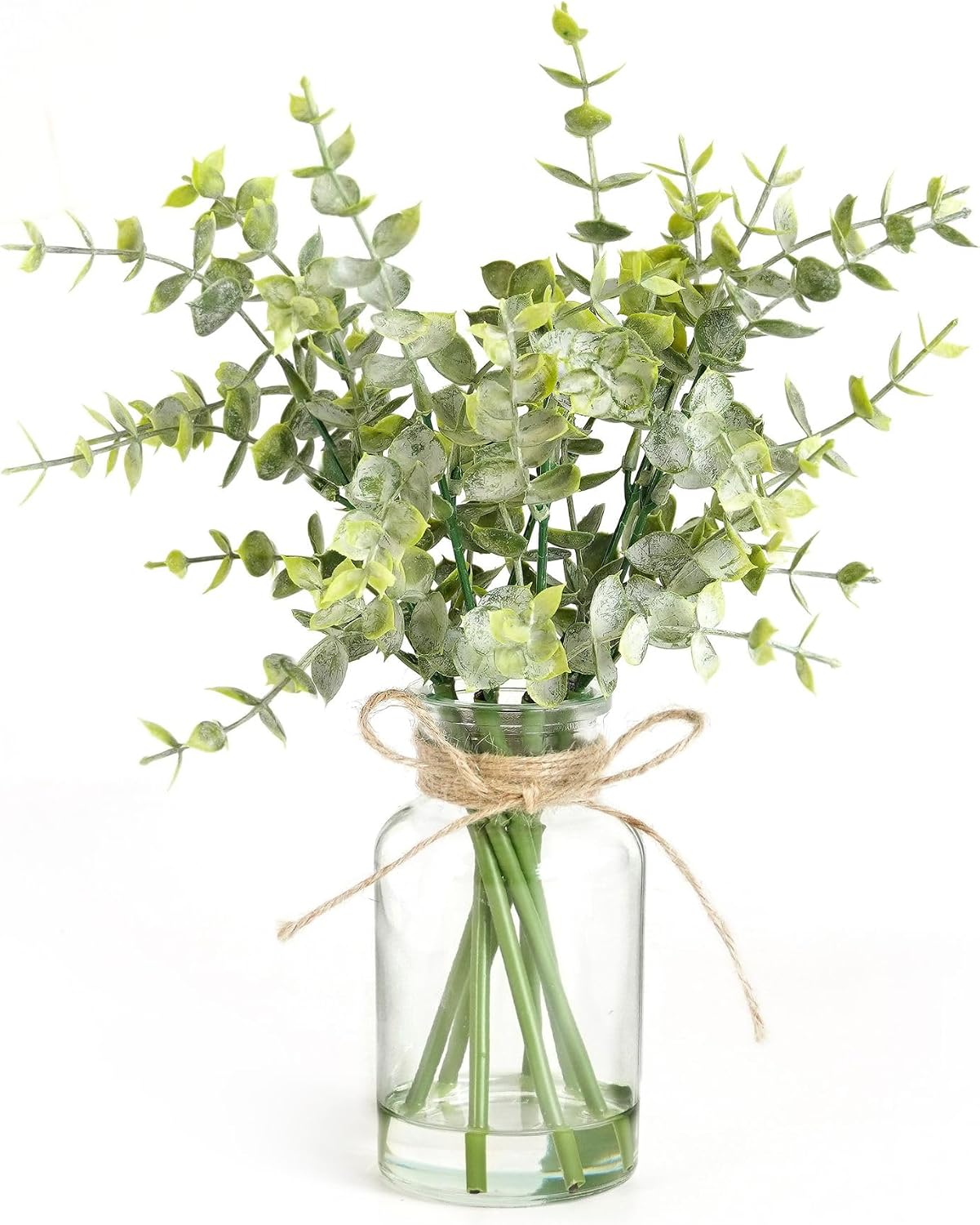 Artificial Eucalyptus Stems in Glass Vase with Faux Water,3Pcs Fake Plant with Double-Sided Green Leaves for Centerpiece(Double-Sided Green Eucalyptus)