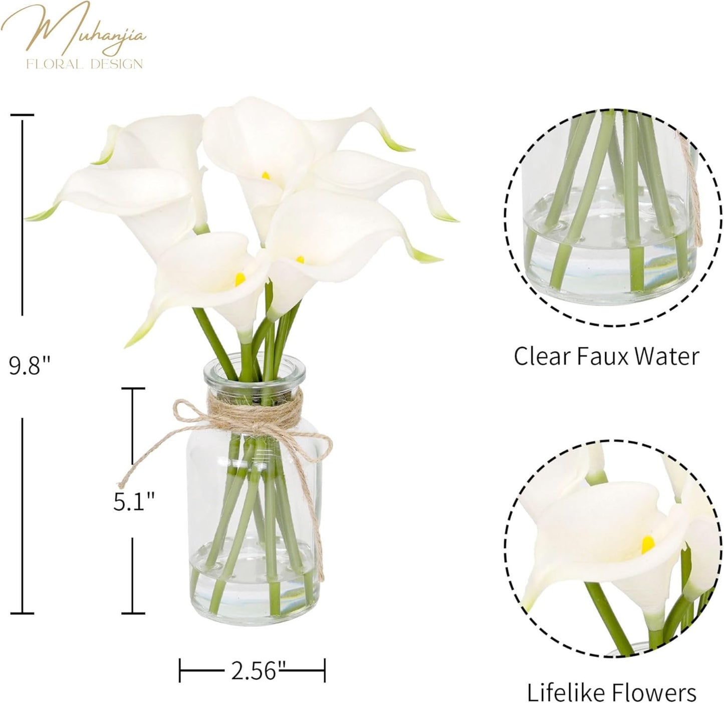 Artificial Eucalyptus Stems in Glass Vase with Faux Water,3Pcs Fake Plant with Double-Sided Green Leaves for Centerpiece(Double-Sided Green Eucalyptus)