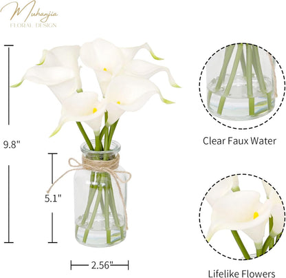 Artificial Eucalyptus Stems in Glass Vase with Faux Water,3Pcs Fake Plant with Double-Sided Green Leaves for Centerpiece(Double-Sided Green Eucalyptus)