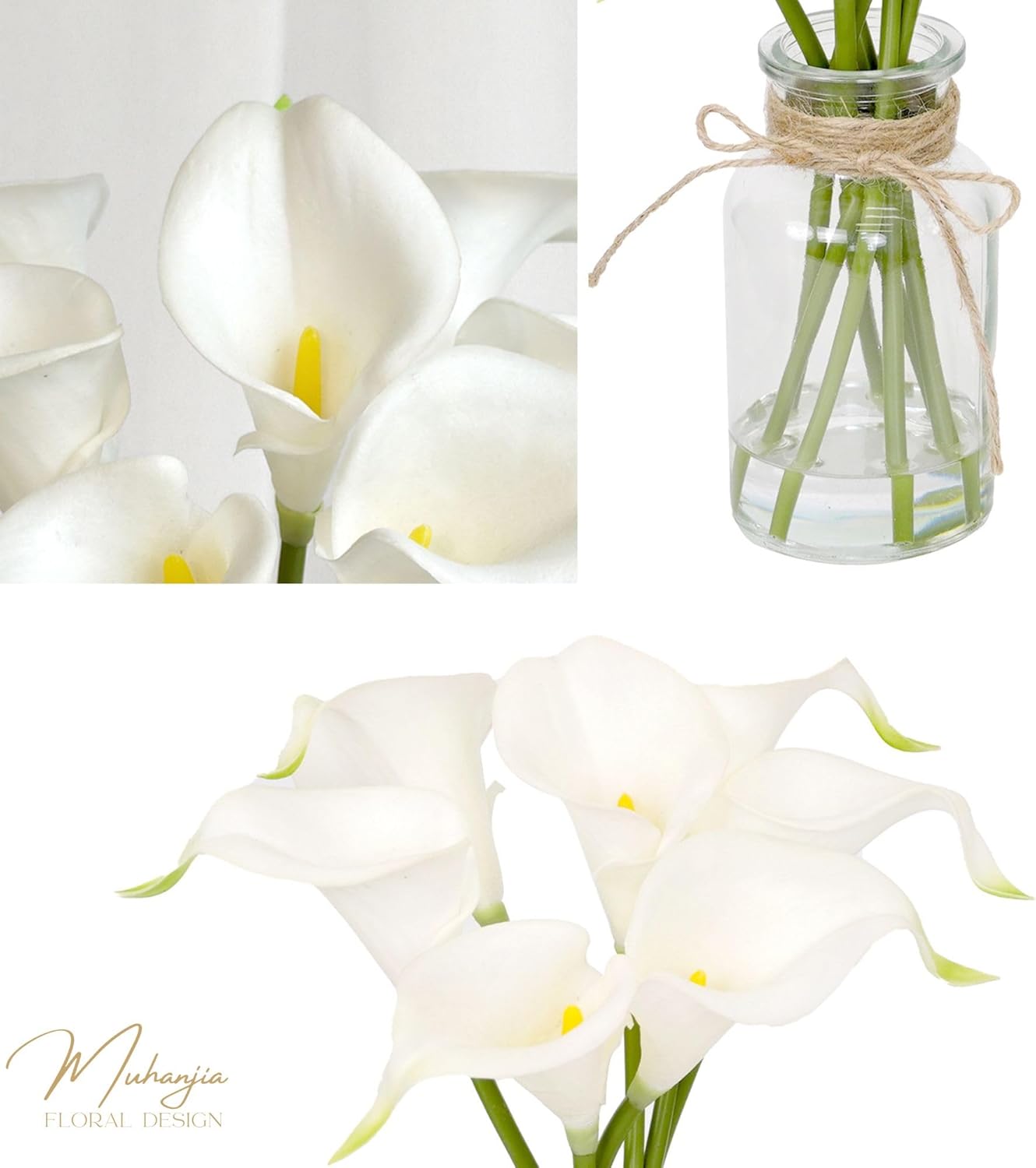 Artificial Eucalyptus Stems in Glass Vase with Faux Water,3Pcs Fake Plant with Double-Sided Green Leaves for Centerpiece(Double-Sided Green Eucalyptus)