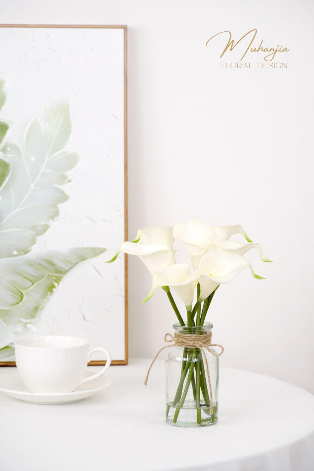 Artificial Eucalyptus Stems in Glass Vase with Faux Water,3Pcs Fake Plant with Double-Sided Green Leaves for Centerpiece(Double-Sided Green Eucalyptus)