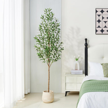6FT Artificial Olive Tree Indoor – Real Wood Trunk Tall Faux Olive Tree, Large Fake Potted Plant for Home Decor Living Room& Office Decor,VN245