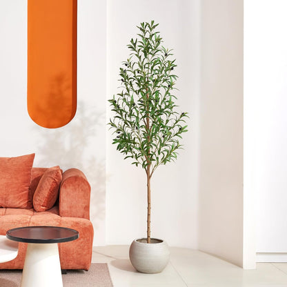6FT Artificial Olive Tree Indoor – Real Wood Trunk Tall Faux Olive Tree, Large Fake Potted Plant for Home Decor Living Room& Office Decor,VN245
