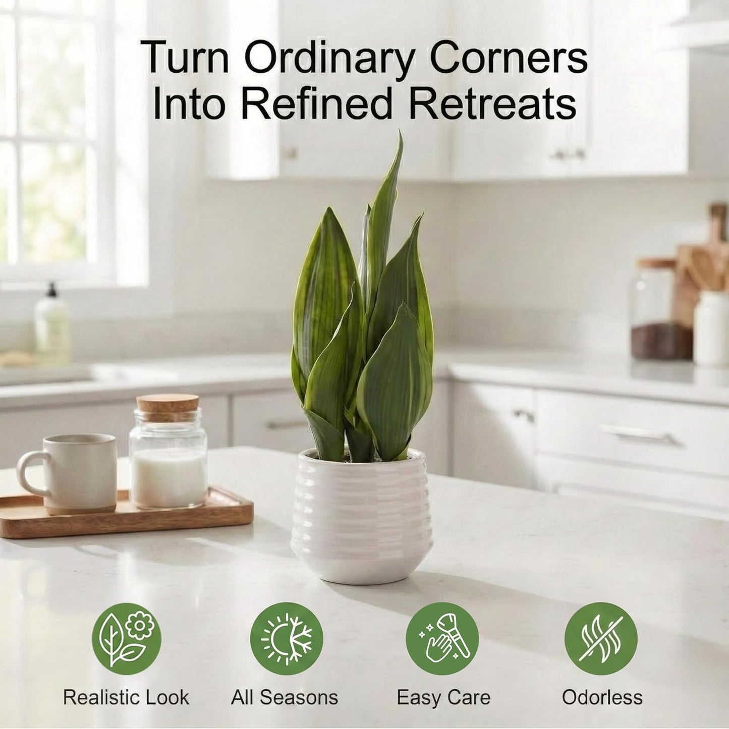 Artificial Snake Plant Potted, 15" Faux Plant, Suitable for Home Office Living Room Window Sill Indoor Decor Housewarming Gifts