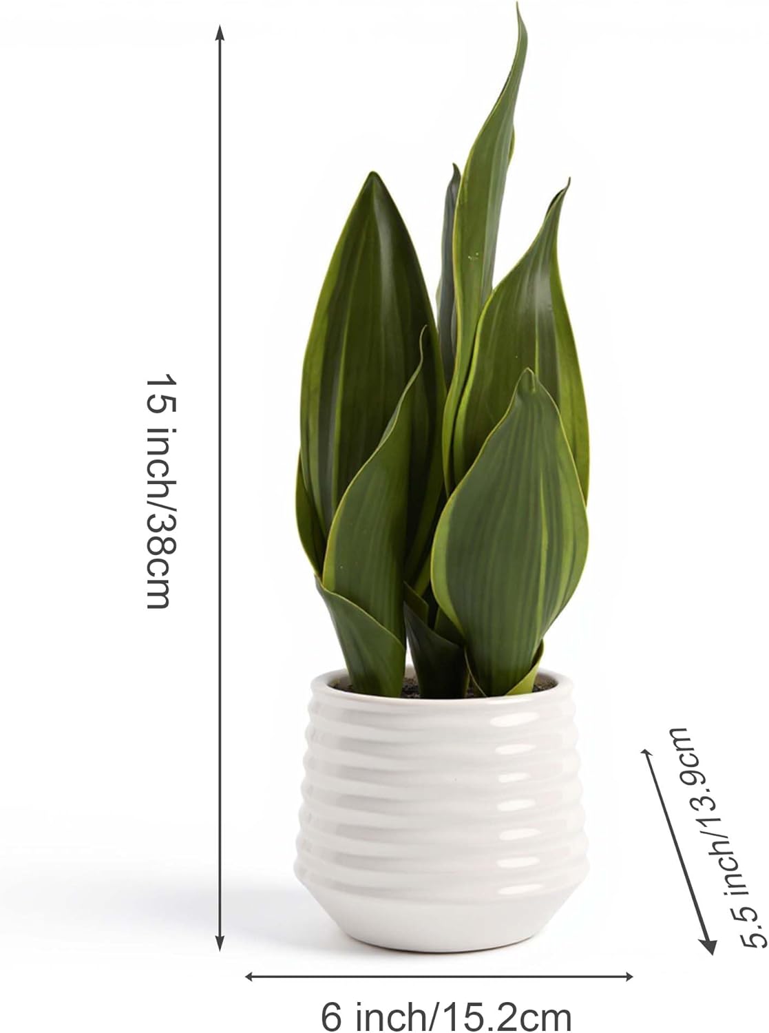 Artificial Snake Plant Potted, 15" Faux Plant, Suitable for Home Office Living Room Window Sill Indoor Decor Housewarming Gifts