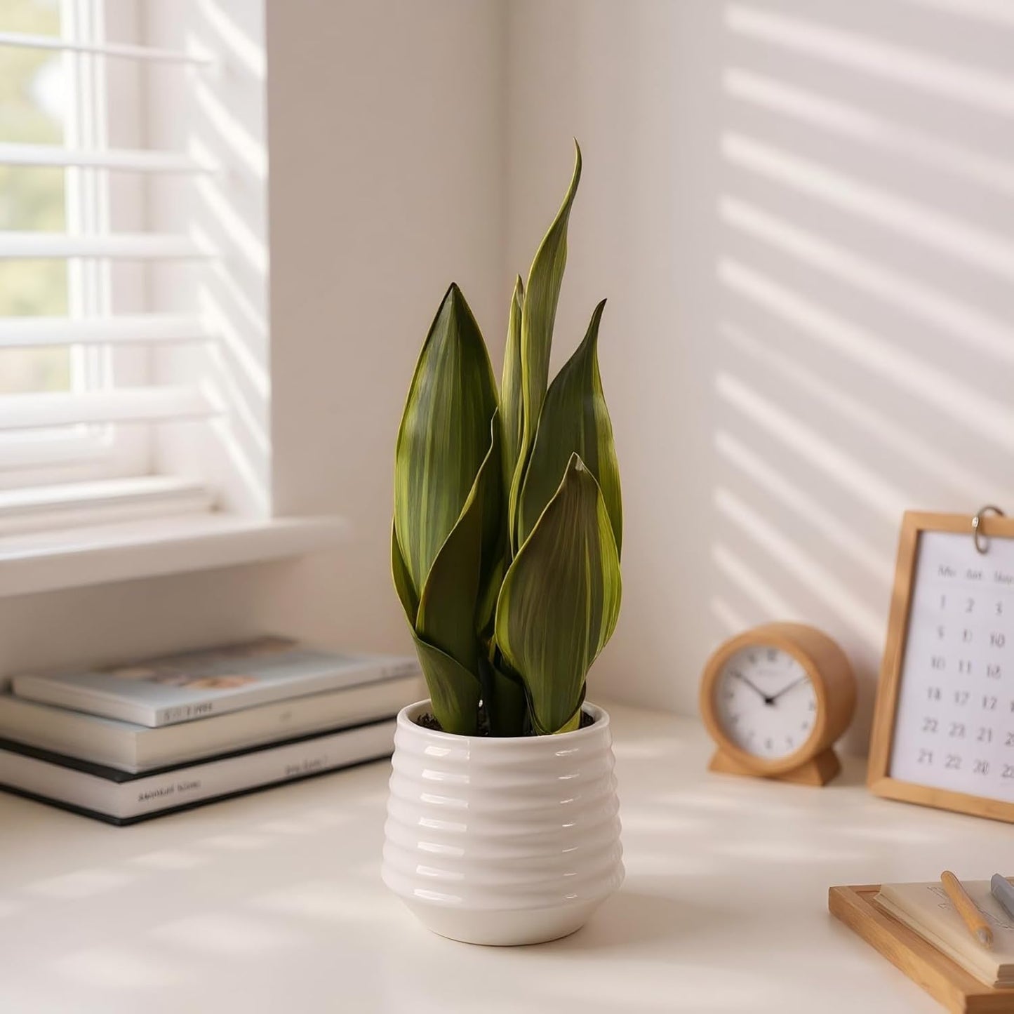 Artificial Snake Plant Potted, 15" Faux Plant, Suitable for Home Office Living Room Window Sill Indoor Decor Housewarming Gifts