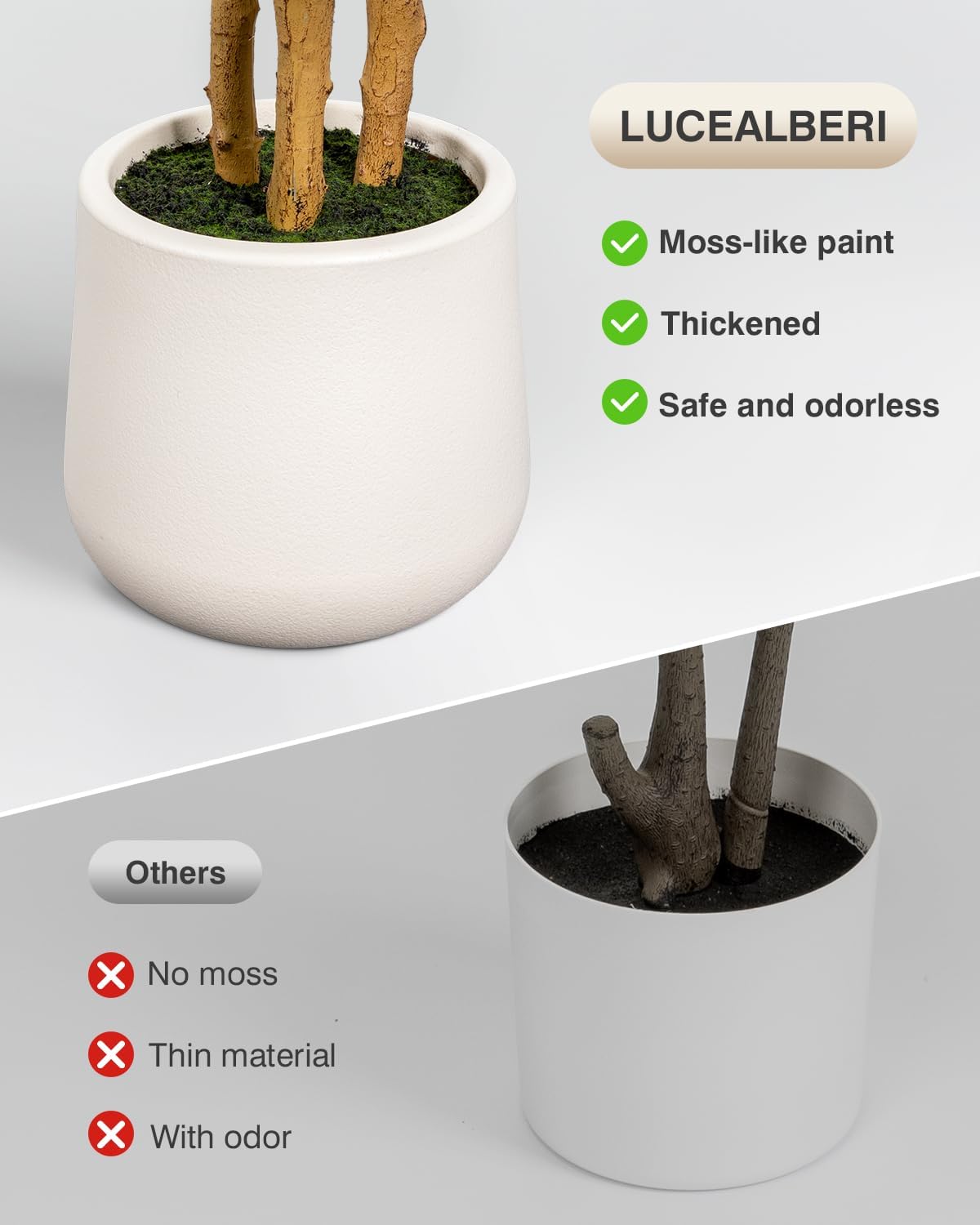 Artificial Fiddle Leaf Fig Tree in Modern White Planter, 5ft | Large Fake Tree with 3 Sturdy Trunks, Fake Plants with Moss, Lifelike Tall Artificial Plants Indoor for Office Home Decor