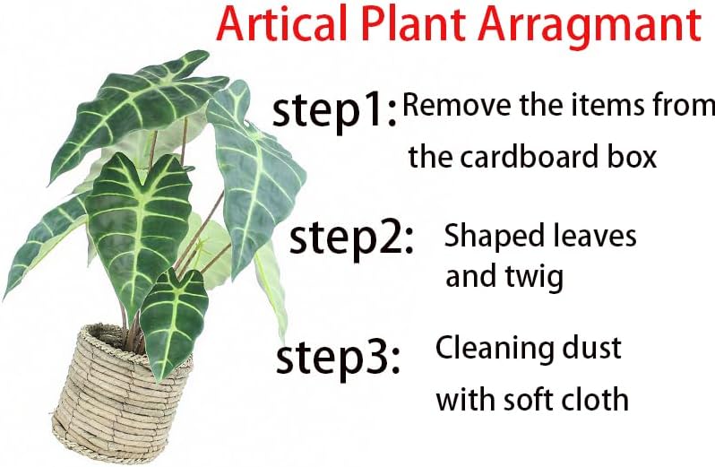 Artificial Alocasia Plant, 17-Inch Tropical Green Leaves in Natural Woven Basket (Green)