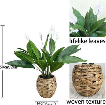 Artificial Alocasia Plant, 17-Inch Tropical Green Leaves in Natural Woven Basket (Green)