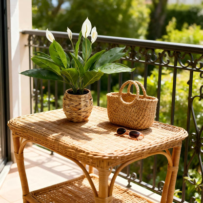 Artificial Alocasia Plant, 17-Inch Tropical Green Leaves in Natural Woven Basket (Green)