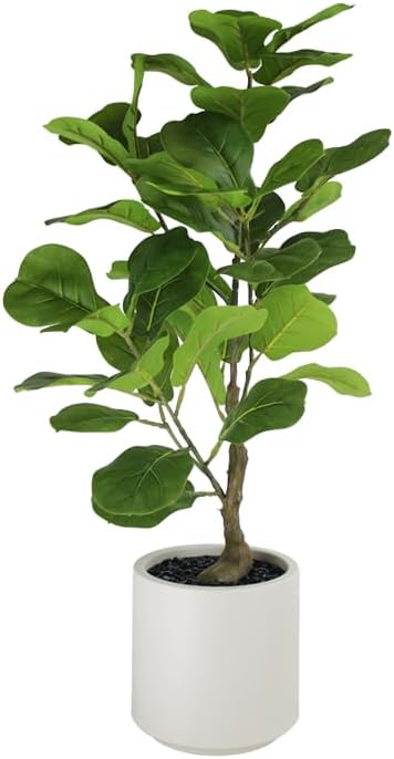 Artificial Alocasia Plant, 17-Inch Tropical Green Leaves in Natural Woven Basket (Green)