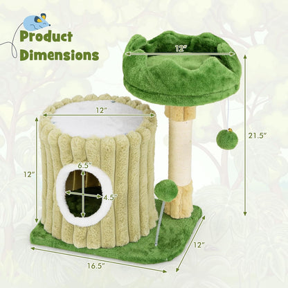 63 Inch Tall Cat Tree, Cute Green Cat Tower with 2 Condos, Plush Top Perch, 2 Basket Beds, Sisal Scratching Posts, 2 Dangling Balls, Slide Platform, Large Aesthetic Cat Tree for Indoor Cats