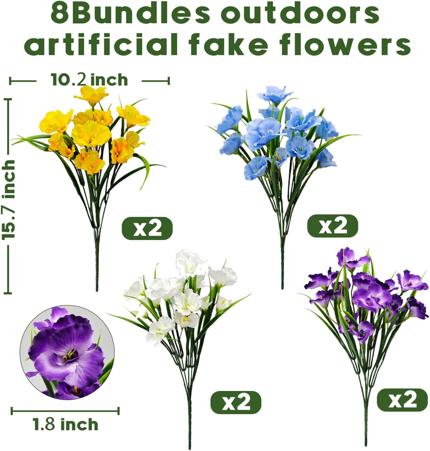 8 Bundles Artificial Hibiscus Flowers for Outdoor Faux UV Resistant Fake Silk Plants Flower for Front Porch Pot Planters Garden Window Box Indoor Home Decor (Red, Pink, Purple Red)