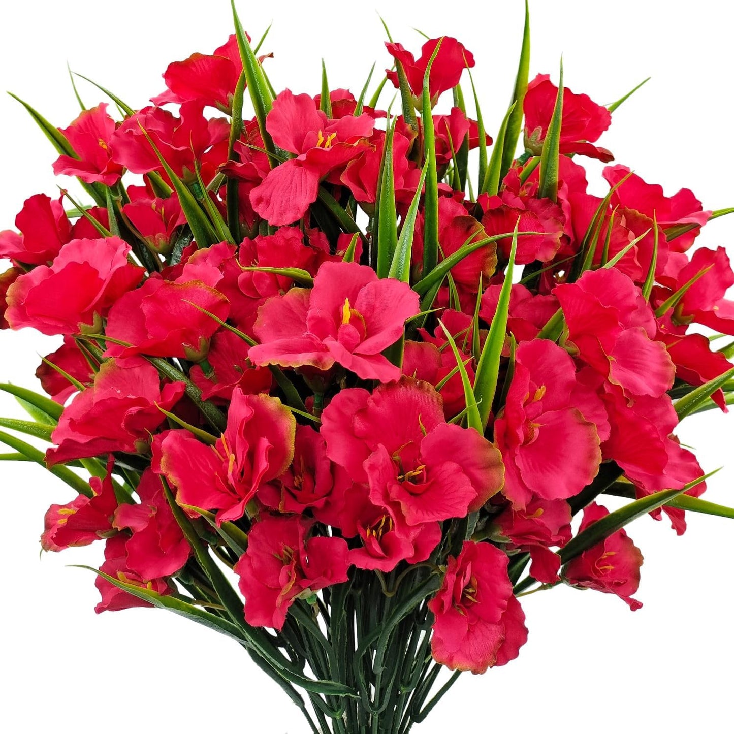 8 Bundles Artificial Hibiscus Flowers for Outdoor Faux UV Resistant Fake Silk Plants Flower for Front Porch Pot Planters Garden Window Box Indoor Home Decor (Red, Pink, Purple Red)