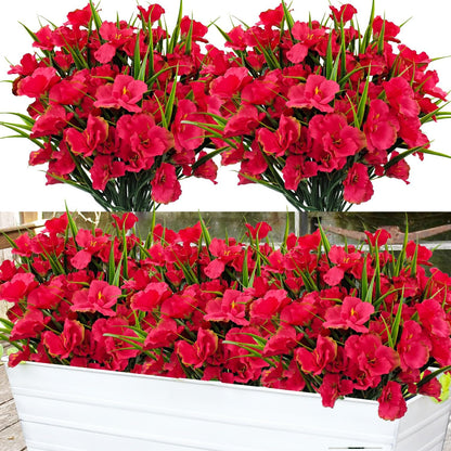 8 Bundles Artificial Hibiscus Flowers for Outdoor Faux UV Resistant Fake Silk Plants Flower for Front Porch Pot Planters Garden Window Box Indoor Home Decor (Red, Pink, Purple Red)