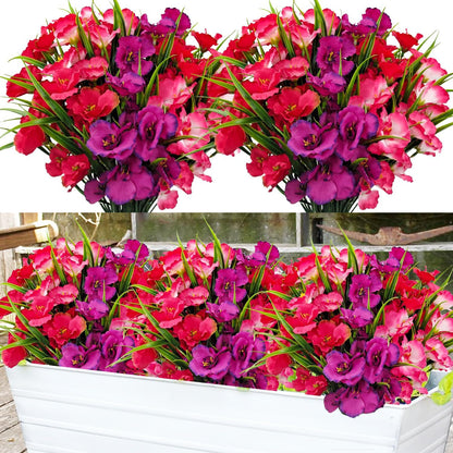 8 Bundles Artificial Hibiscus Flowers for Outdoor Faux UV Resistant Fake Silk Plants Flower for Front Porch Pot Planters Garden Window Box Indoor Home Decor (Red, Pink, Purple Red)