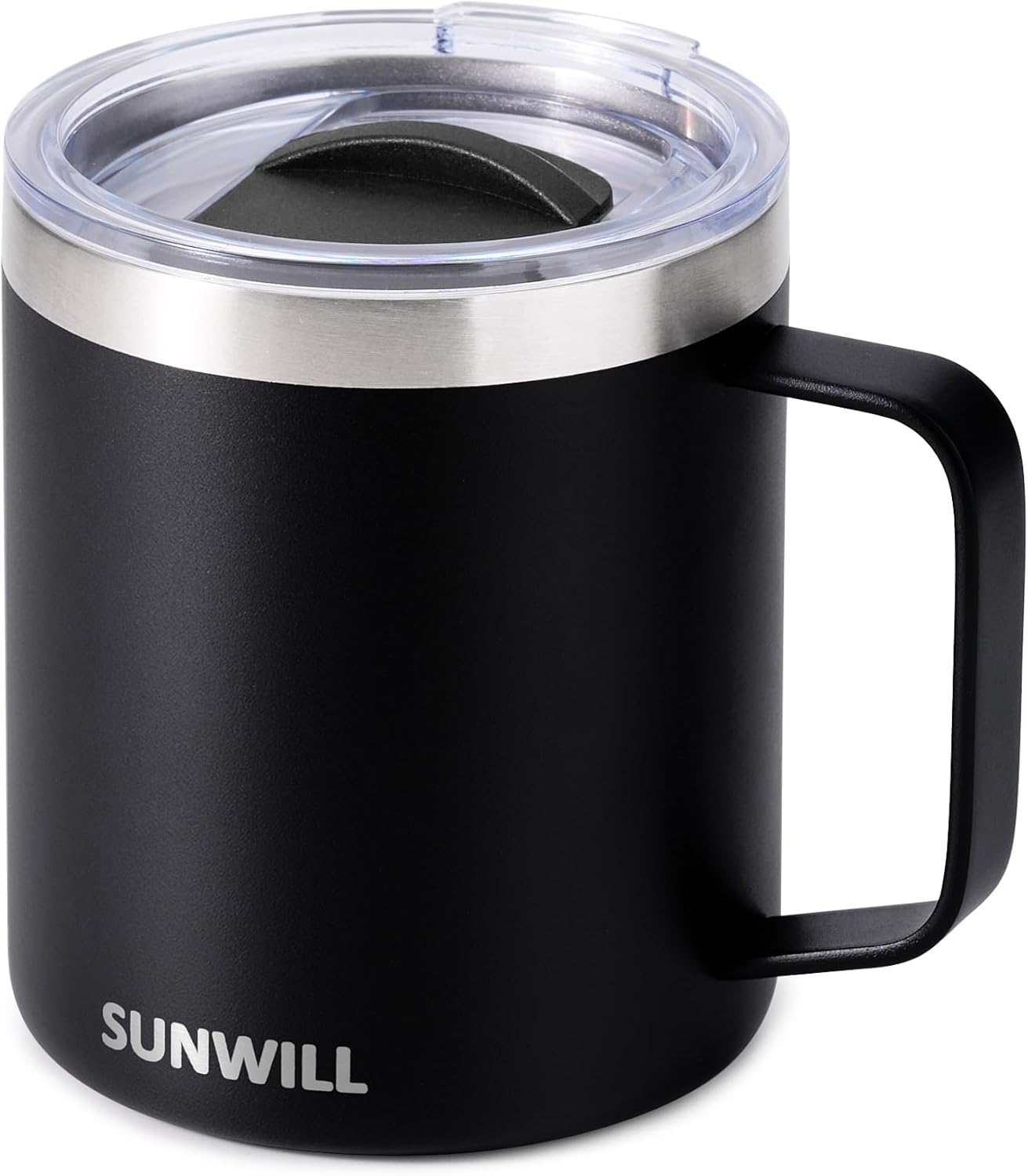 Insulated Coffee Mug with Lid, Travel Tumbler with Handle, 14 oz Stainless Steel Cup for Camping, Office, Home, Powder Coated Yellow
