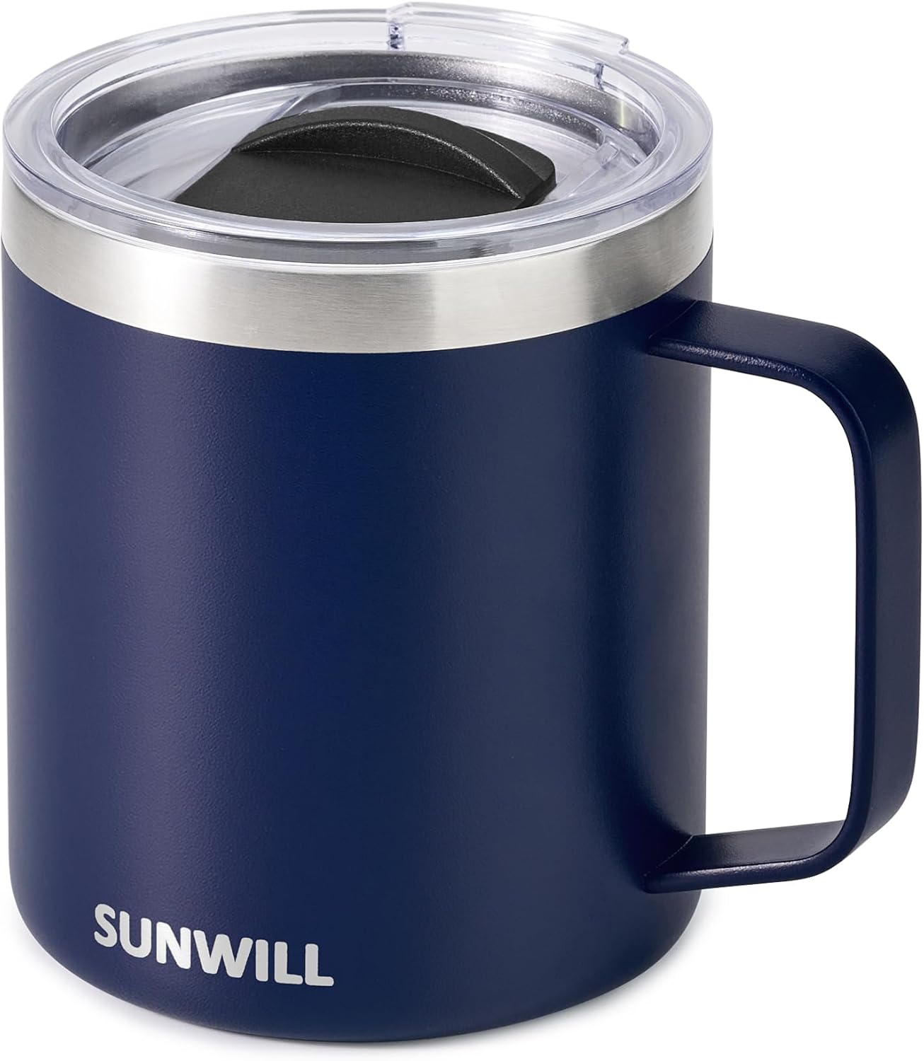 Insulated Coffee Mug with Lid, Travel Tumbler with Handle, 14 oz Stainless Steel Cup for Camping, Office, Home, Powder Coated Yellow