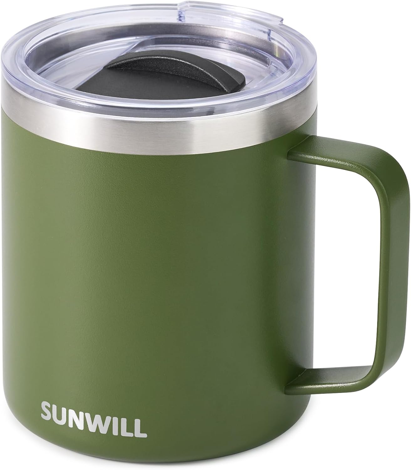 Insulated Coffee Mug with Lid, Travel Tumbler with Handle, 14 oz Stainless Steel Cup for Camping, Office, Home, Powder Coated Yellow