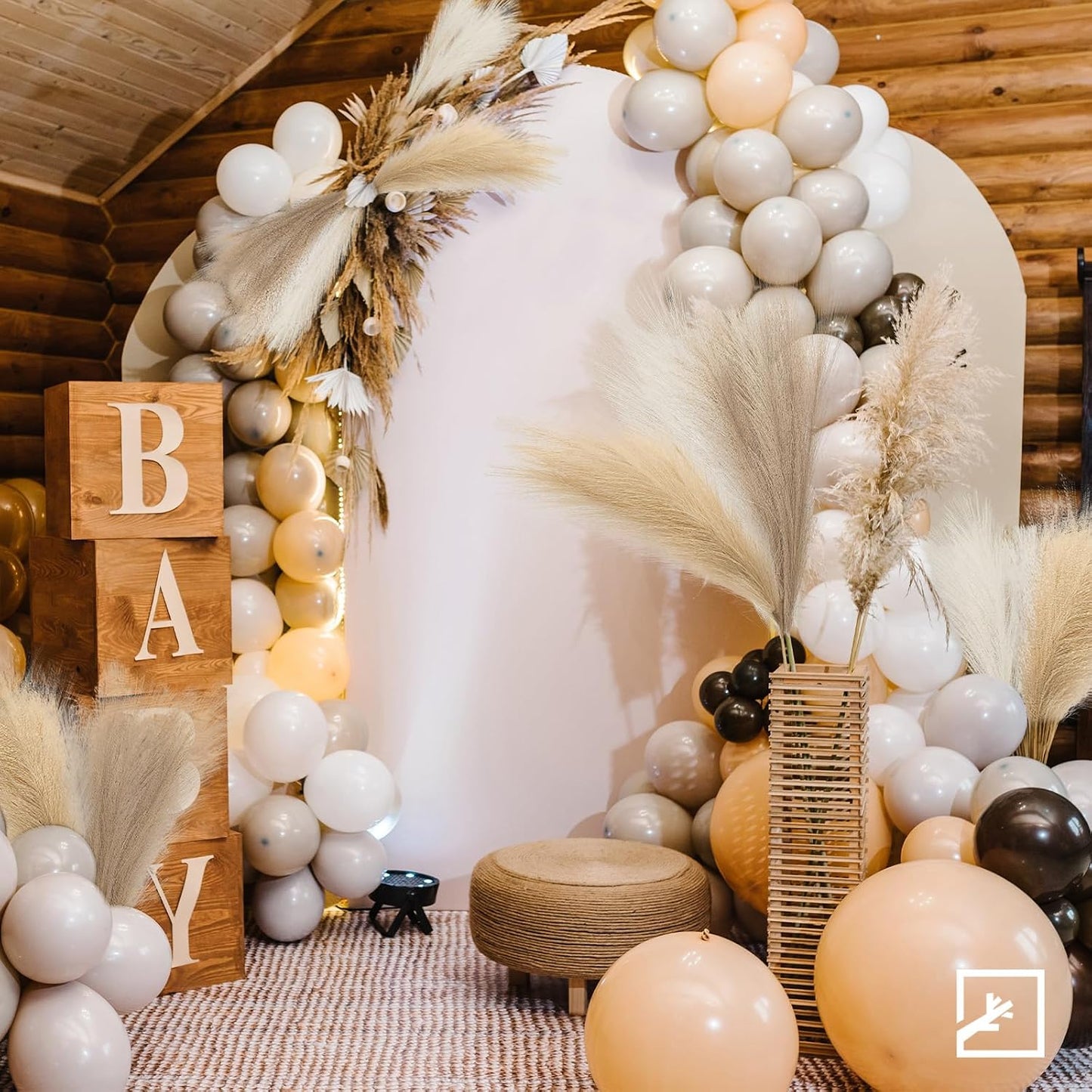 Faux Pampas Grass 17" 6-Pcs Handmade Branches (Beige Mixed) | Fluffy fake pompas grass boho decor for vase filler. Perfect for modern home room aesthetic and wedding decorations.