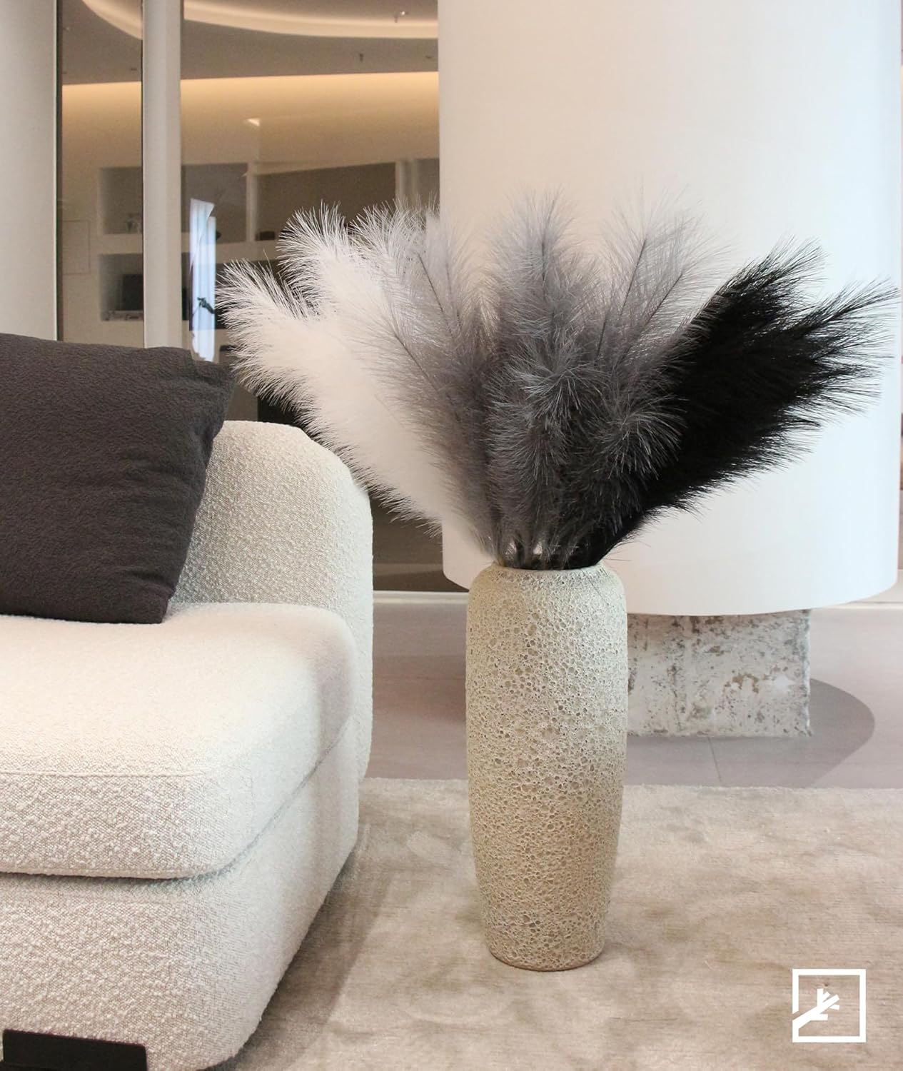 Faux Pampas Grass 17" 6-Pcs Handmade Branches (Beige Mixed) | Fluffy fake pompas grass boho decor for vase filler. Perfect for modern home room aesthetic and wedding decorations.