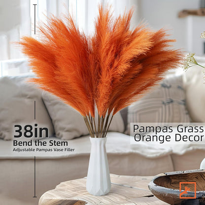 Faux Pampas Grass 17" 6-Pcs Handmade Branches (Beige Mixed) | Fluffy fake pompas grass boho decor for vase filler. Perfect for modern home room aesthetic and wedding decorations.