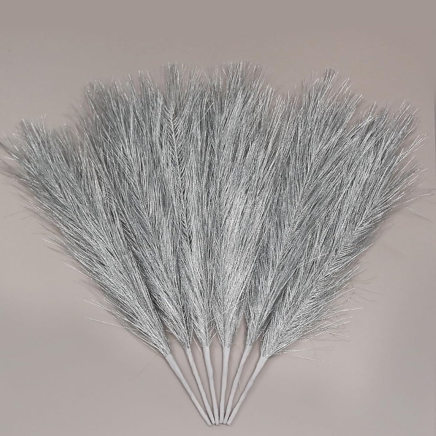 Faux Pampas Grass 17" 6-Pcs Handmade Branches (Beige Mixed) | Fluffy fake pompas grass boho decor for vase filler. Perfect for modern home room aesthetic and wedding decorations.