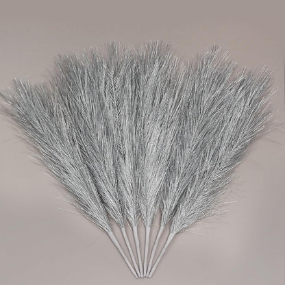 Faux Pampas Grass 17" 6-Pcs Handmade Branches (Beige Mixed) | Fluffy fake pompas grass boho decor for vase filler. Perfect for modern home room aesthetic and wedding decorations.
