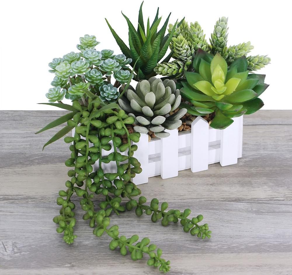 6 Pcs Unpotted Fake Succulents Assorted Faux Succulent in Different Green Artificial Hanging Succulents Textured Faux Succulent Pick Hanging String of Pearls Plant for Wedding Centerpieces