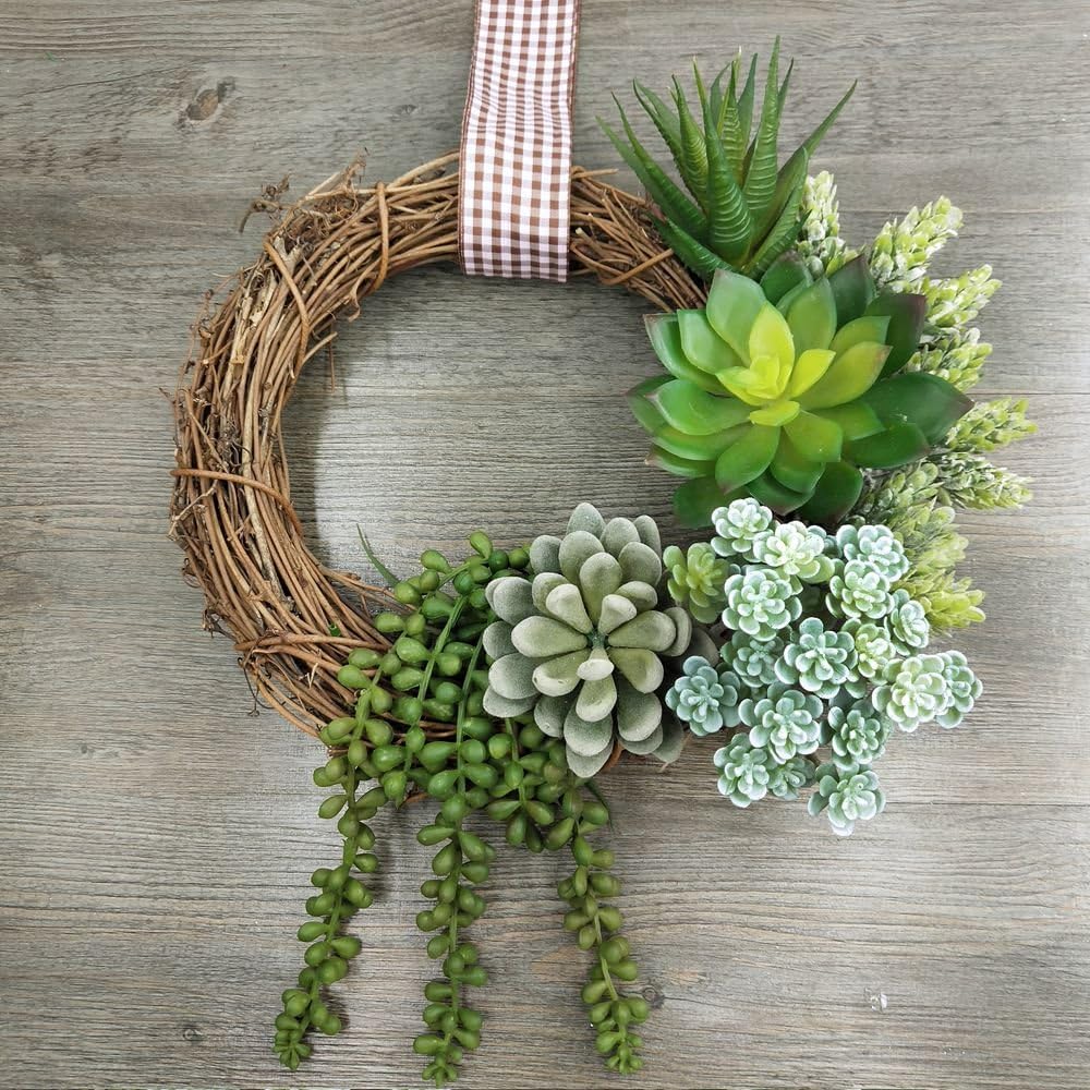 6 Pcs Unpotted Fake Succulents Assorted Faux Succulent in Different Green Artificial Hanging Succulents Textured Faux Succulent Pick Hanging String of Pearls Plant for Wedding Centerpieces