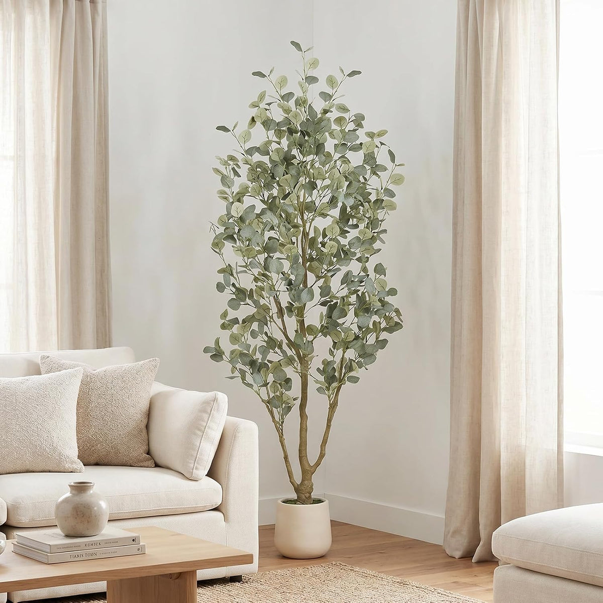 6FT Faux Eucalyptus Tree with White Exquisite Planter