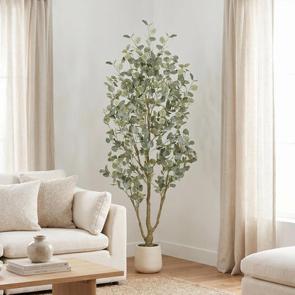 6FT Faux Eucalyptus Tree with White Exquisite Planter